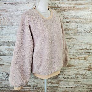 Boundless North Grey Long Sleeve Faux Shearling Plush Sherpa Crew Neck Sweater